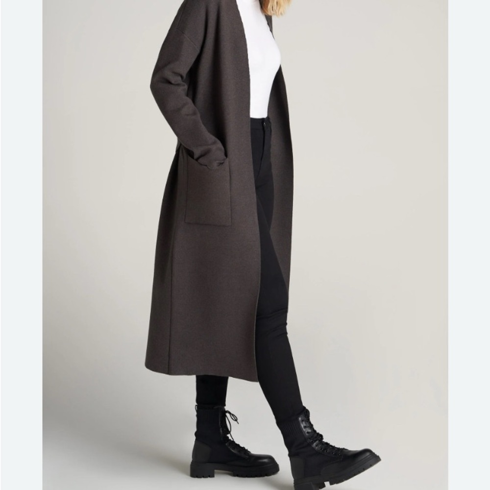 Long Charcoal Grey Open Cardigan